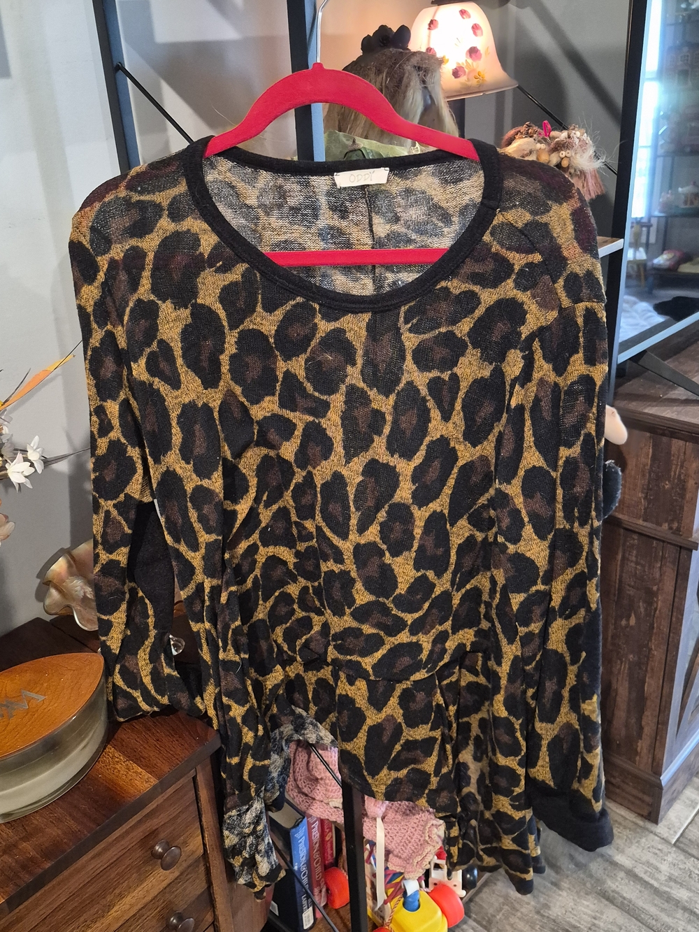 ODDY Leopard Print Peplum Top - Black & Brown